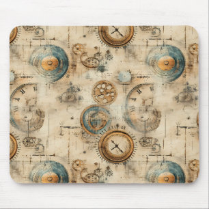 Retro Mechanical Blueprint Sepia Brown Mouse Mat
