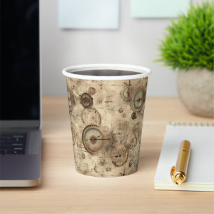 Retro Mechanical Blueprint Sepia Brown Paper Cups