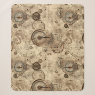 Retro Mechanical Blueprint Sepia Brown Sherpa Blanket