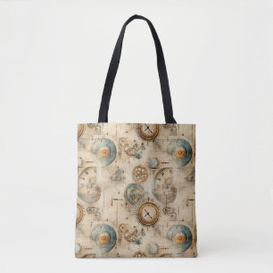 Retro Mechanical Blueprint Sepia Brown Tote Bag
