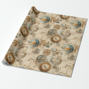 Retro Mechanical Blueprint Sepia Brown Wrapping Paper