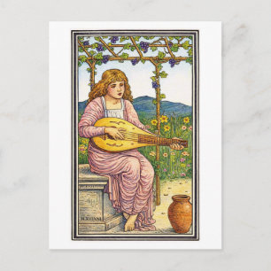 Retro Mediaeval Style Girl Playing Lute In Vineyar Postcard