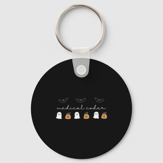 Retro Medical Coder Pumpkin Ghost Worker Halloween Key Ring (Front)