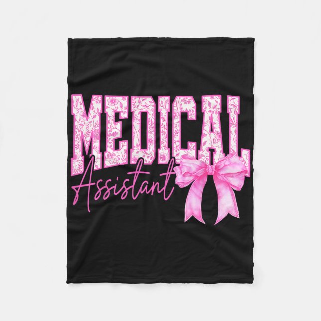 Retro Medical Istant Floral Pink Coquette Bow Moth Fleece Blanket (Front)