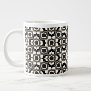 Retro Mediterranean Black Grey White Large Coffee Mug