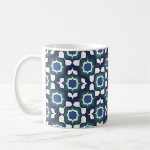 Retro Mediterranean Navy Blue White Coffee Mug