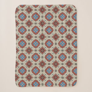 Retro Mediterranean Tile Pattern in Red, Beige Sherpa Blanket