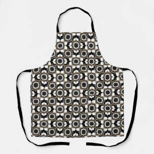 Retro Mediterranean Tiling Black White Grey Apron