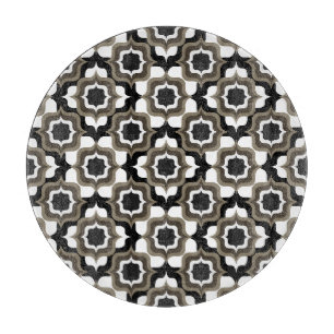 Retro Mediterranean Tiling Black White Grey Cutting Board