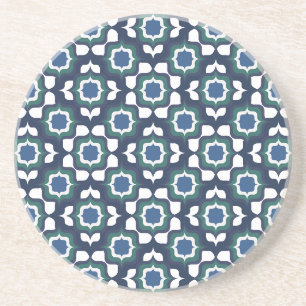 Retro Mediterranean Tiling Navy Blue White Coaster