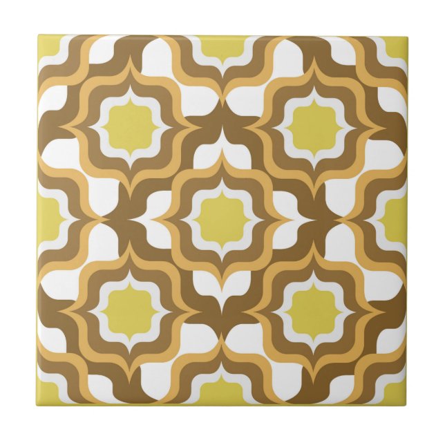 Retro Mediterranean Yellow Brown White Tile (Front)