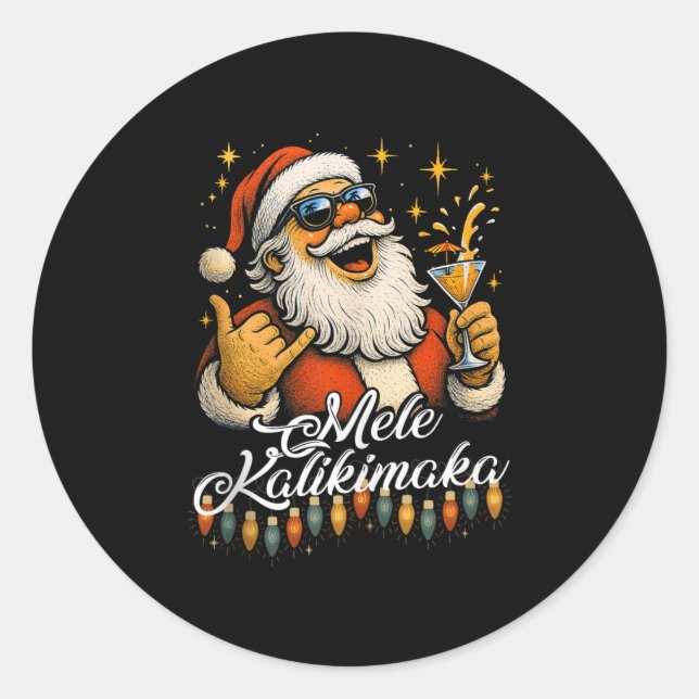 Retro Mele Kalikimaka Hawaiian Christmas Tail, Par Classic Round Sticker (Front)