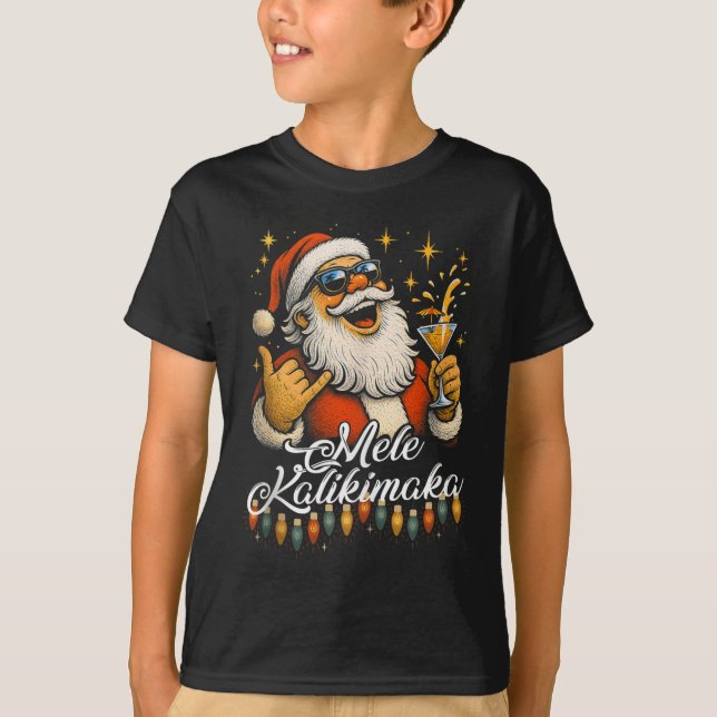 Retro Mele Kalikimaka Hawaiian Christmas Tail, Par T-Shirt (Front)