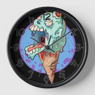 Retro Melting Ice Cream Dripping Skull Clock