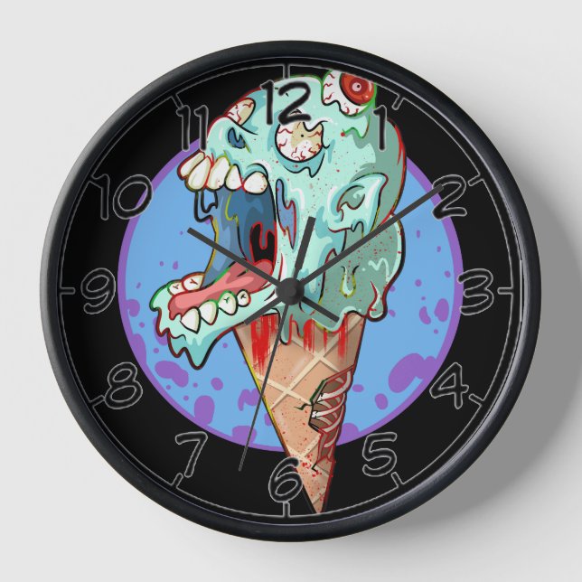 Retro Melting Ice Cream Dripping Skull Clock (Front)