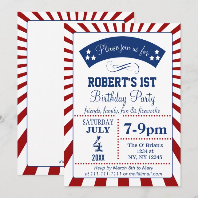 Retro memorial day birthday party invitations (Front/Back)