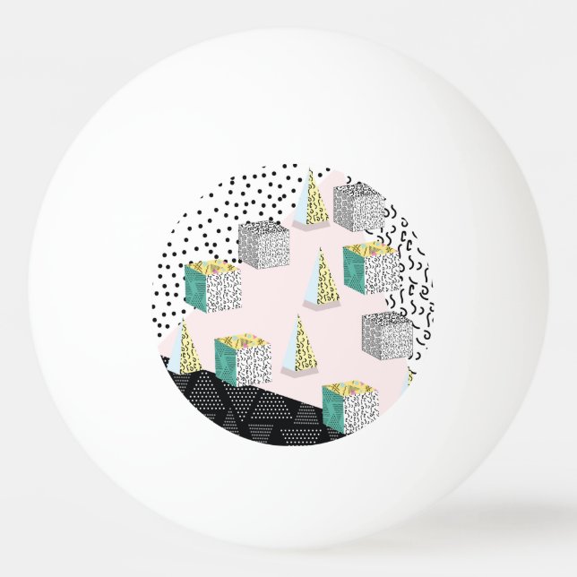 Retro Memphis: 80s-90s Hipster Pattern. Ping Pong Ball (Front)