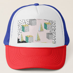 Retro Memphis: 80s-90s Hipster Pattern. Trucker Hat