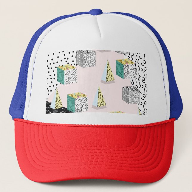 Retro Memphis: 80s-90s Hipster Pattern. Trucker Hat (Front)
