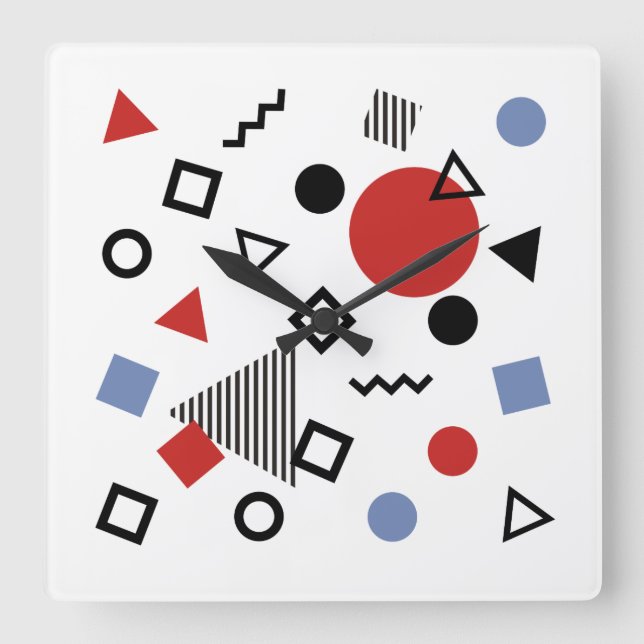 Retro Memphis Design Pattern Square Wall Clock (Front)