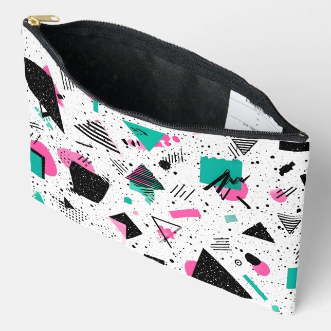 Retro Memphis Geometric Pattern Accessory Pouch (Open)