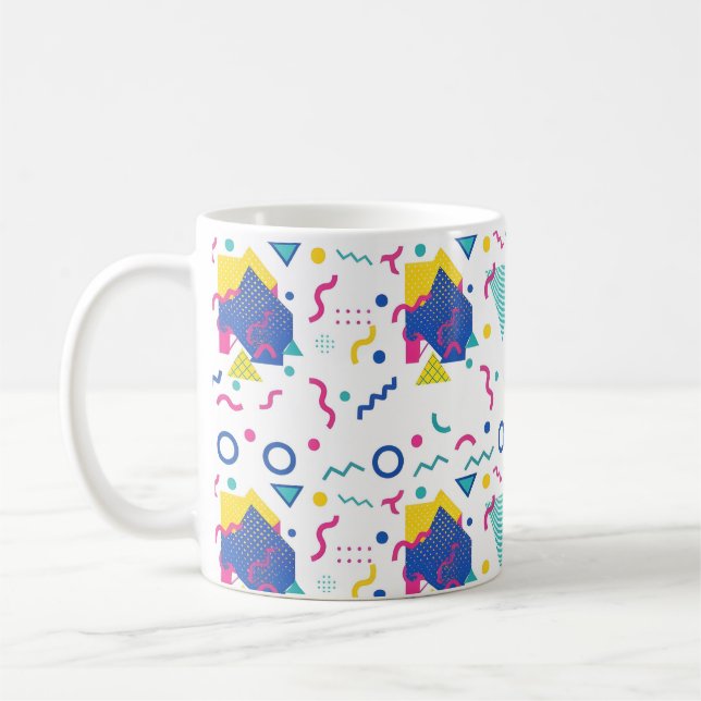 Retro Memphis Geometric Pattern Coffee Mug (Left)