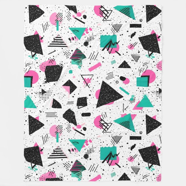 Retro Memphis Geometric Pattern Fleece Blanket (Front)