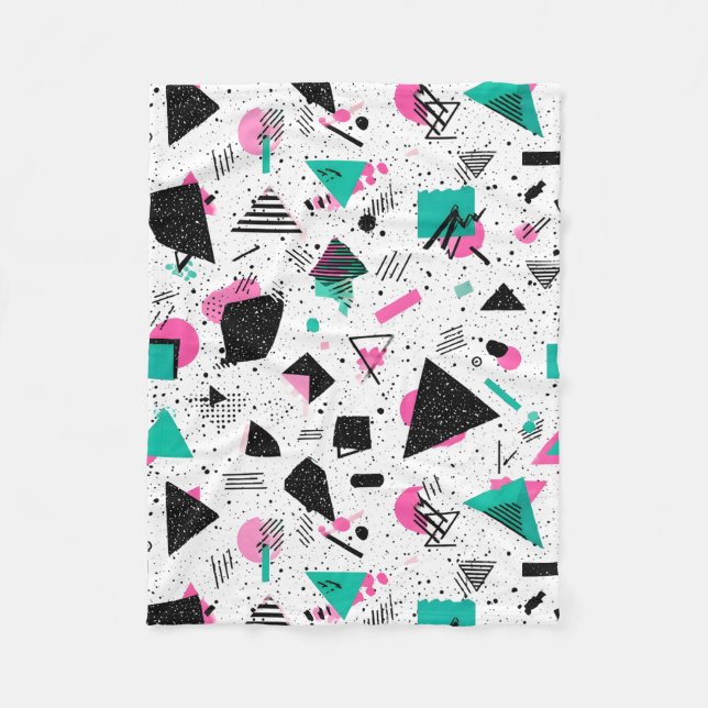 Retro Memphis Geometric Pattern Fleece Blanket (Front)