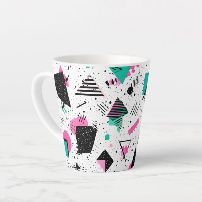 Retro Memphis Geometric Pattern Latte Mug (Left Angle)
