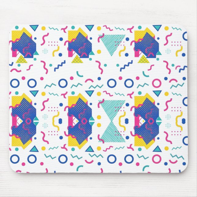 Retro Memphis Geometric Pattern Mouse Mat (Front)