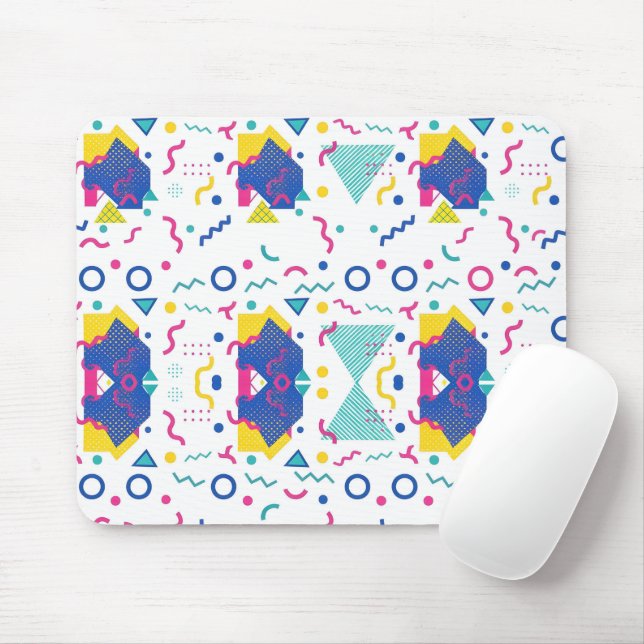Retro Memphis Geometric Pattern Mouse Mat (With Mouse)
