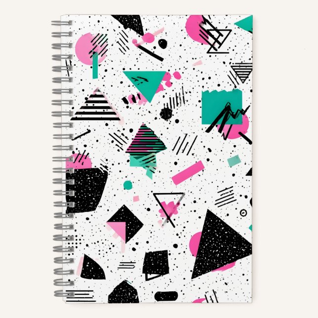 Retro Memphis Geometric Pattern Notebook (Front)