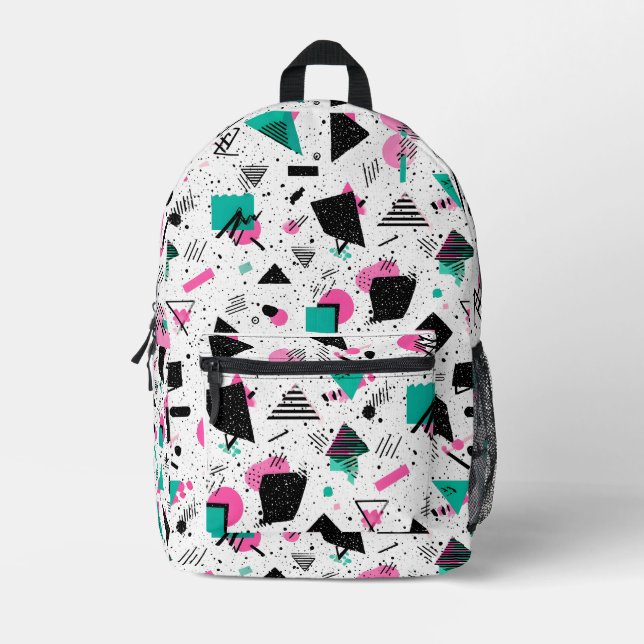 Retro Memphis Geometric Pattern Printed Backpack (Front)
