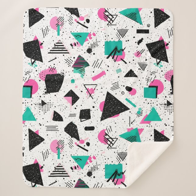 Retro Memphis Geometric Pattern Sherpa Blanket (Front)