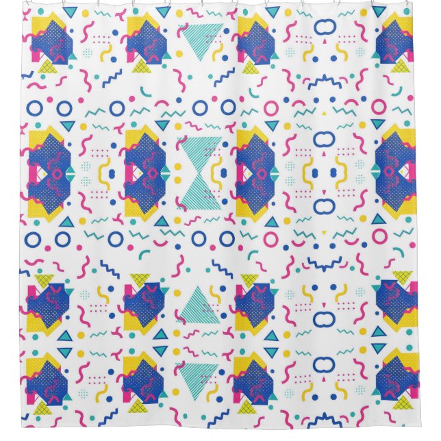 Retro Memphis Geometric Pattern Shower Curtain (Front)