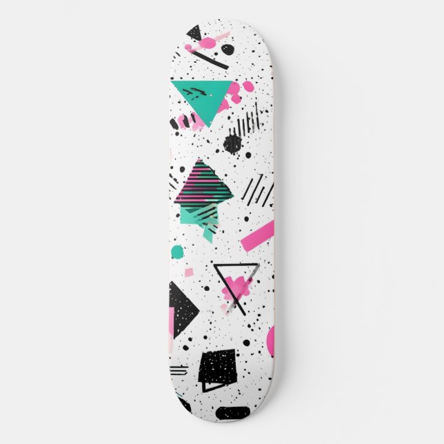 Retro Memphis Geometric Pattern Skateboard (Front)