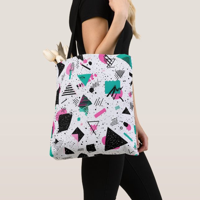 Retro Memphis Geometric Pattern Tote Bag (Close Up)