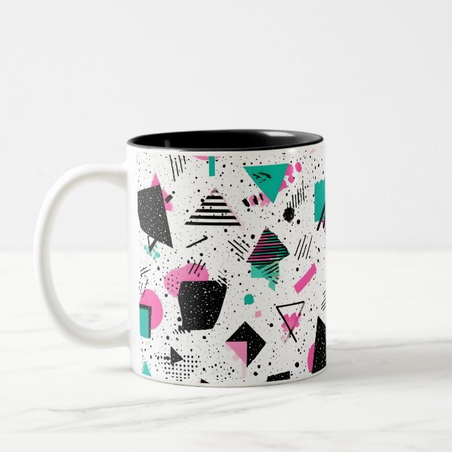 Retro Memphis Geometric Pattern Two-Tone Coffee Mug (Left)