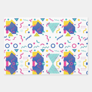 Retro Memphis Geometric Pattern Wrapping Paper Sheet