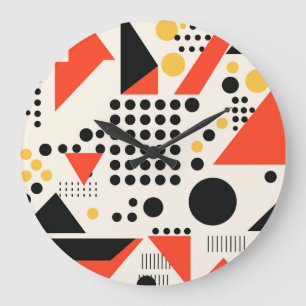 Retro Memphis Style Geometric Red and Black Large Clock