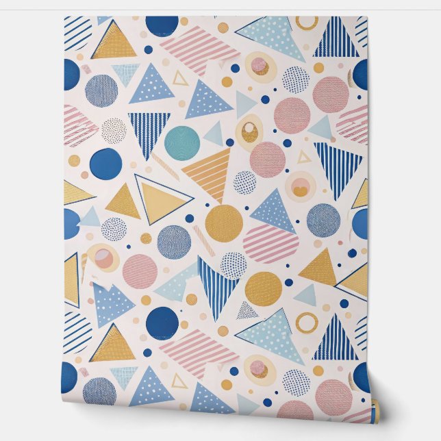 Retro Memphis Style Geometric Seamless Pattern Wallpaper (Unrolling)