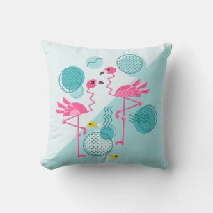 Retro Memphis Style Pink Flamingos ©️studioxtine  Cushion