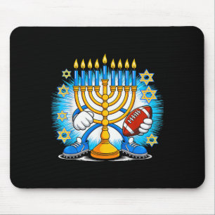 Retro Menorah Playing Football Happy Hanukkah Pjs Mouse Mat