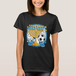 Retro Menorah Playing Soccer Happy Hanukkah Pjs Bo T-Shirt