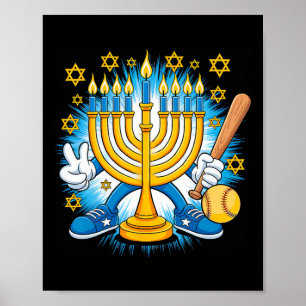 Retro Menorah Playing Softll Happy Hanukkah Pjs Bo Poster
