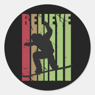 Retro Mens Snowboarding Snow Boarding Ski Skier Bo Classic Round Sticker