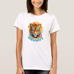 Retro Meowdy Tiger with Flowers T-Shirt