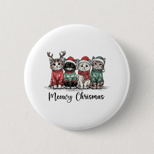 Retro Meowy Christmas Cute Cats With Santa Claus H 6 Cm Round Badge