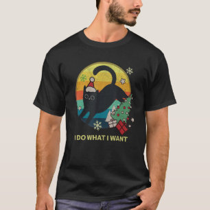 Retro Meowy Christmas I Do What I Want Funny Cat T-Shirt