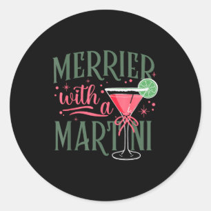 Retro Merrier With A Martini Tail Lover Merry Xmas Classic Round Sticker